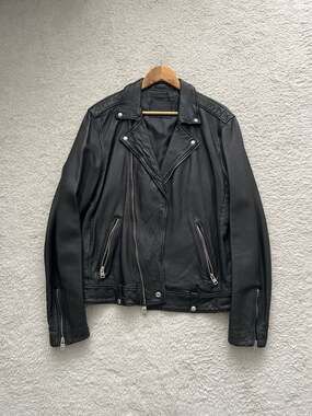AllSaints Milo Black Leather Biker Jacket Large
